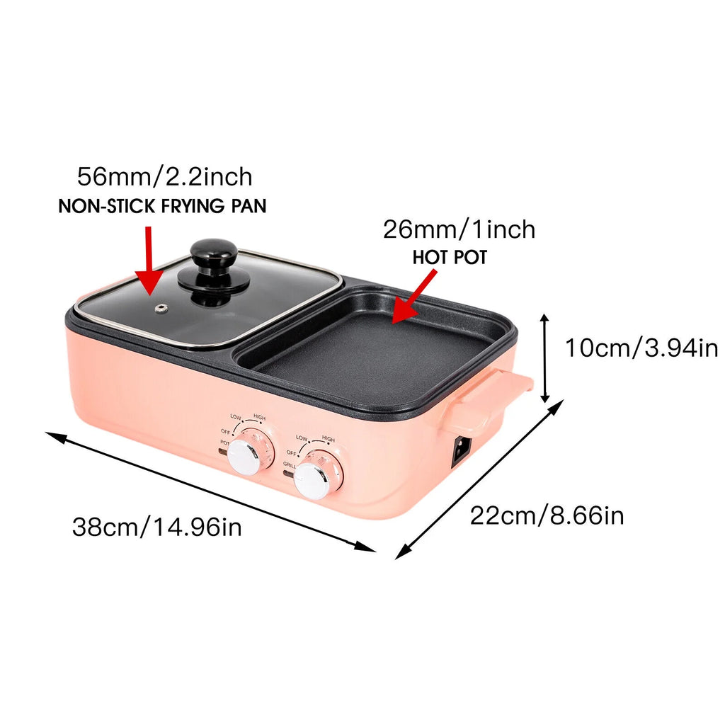 2 in 1 Portable Electric Hot Pot Barbecue Grill Non-Stick Pan Q9898