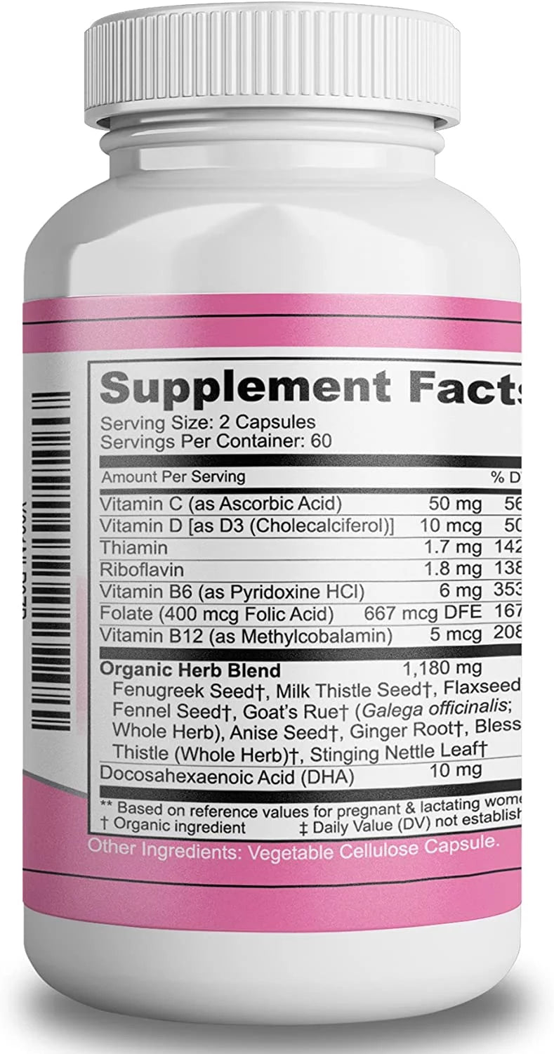 Lactation Support Capsules with 7 Vitamins and 9 Organic Herbs, 120 capsules A321
