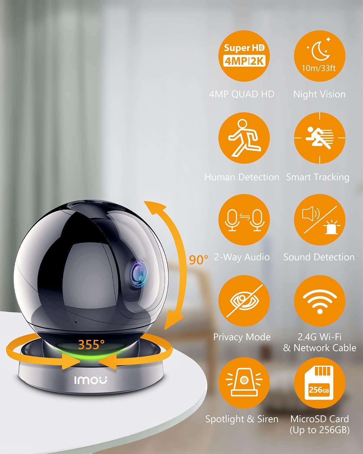 4MP Indoor Pan/Tilt WiFi Camera with Night Vision W362