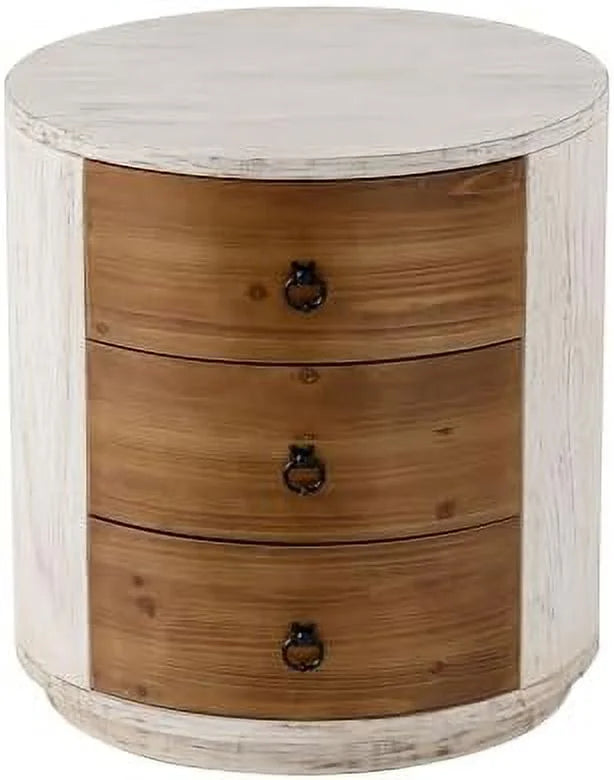 Vintage 20 Inch 3 Drawer Round Wood End Table N438390