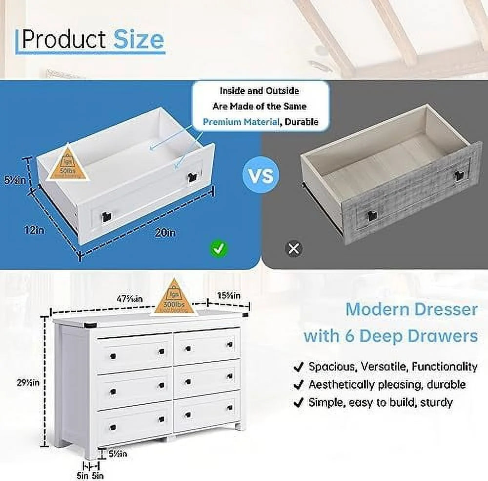 White 6 Drawer Wood Dresser Y15638