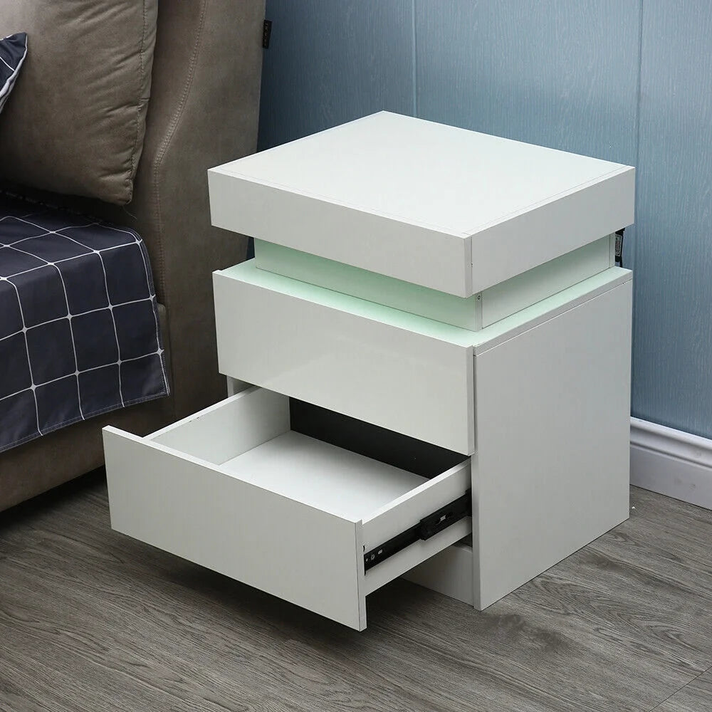 Beige White 2 Drawer High Gloss Nightstand R944