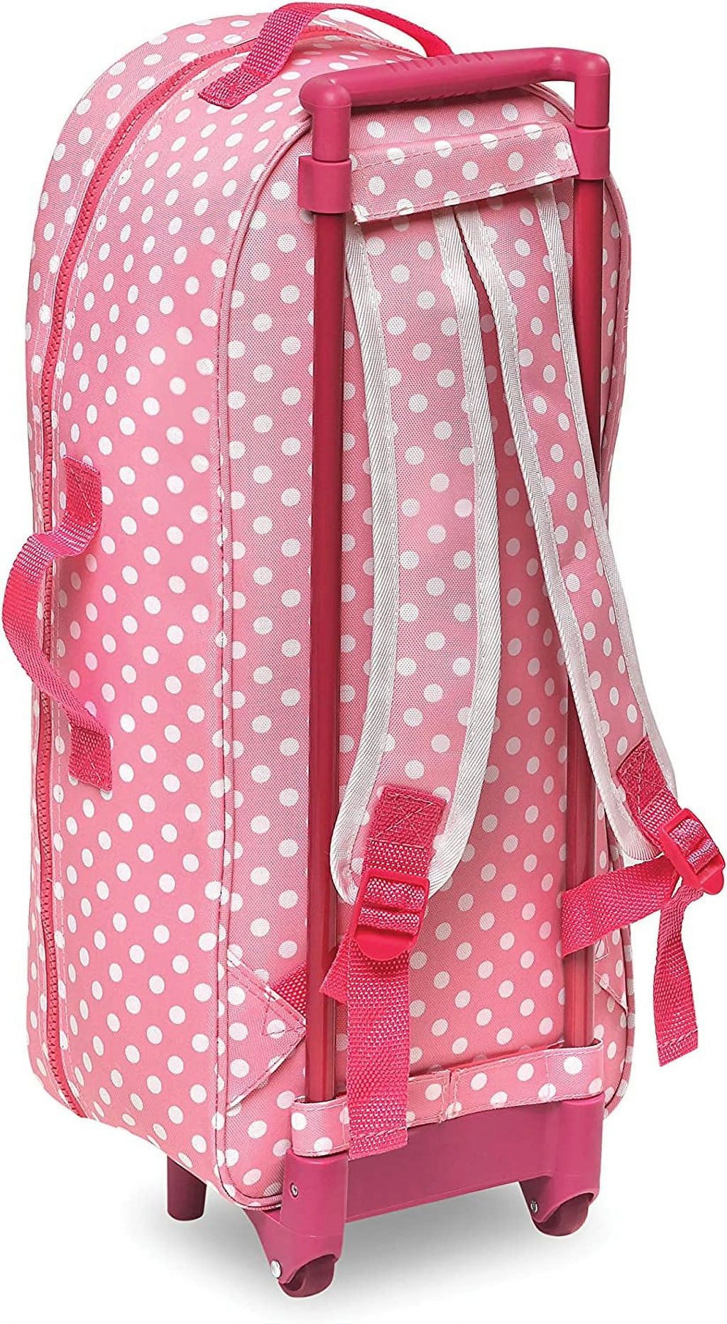 Pink Polka Dot 3-in-1 Trolley Doll Carrier with Rocking Bed and Bedding N46434