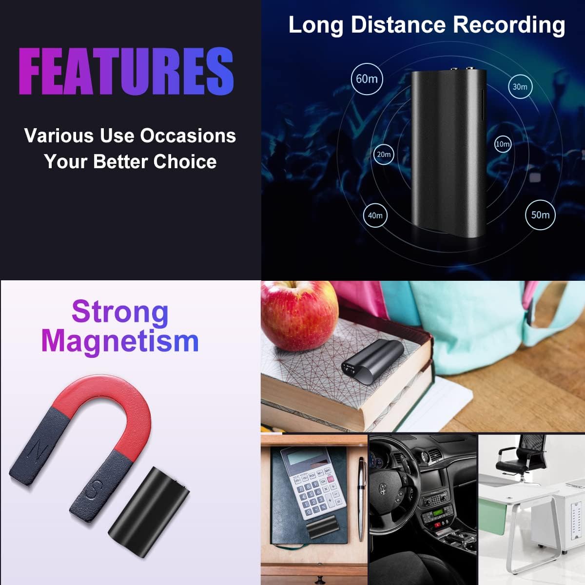 64+16GB Voice Activated Recorder, Pack of 2 W4183