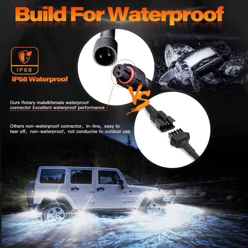 White 12Pods LED Rock Lights with 23FT Harness Fuse Switch Kit V441947