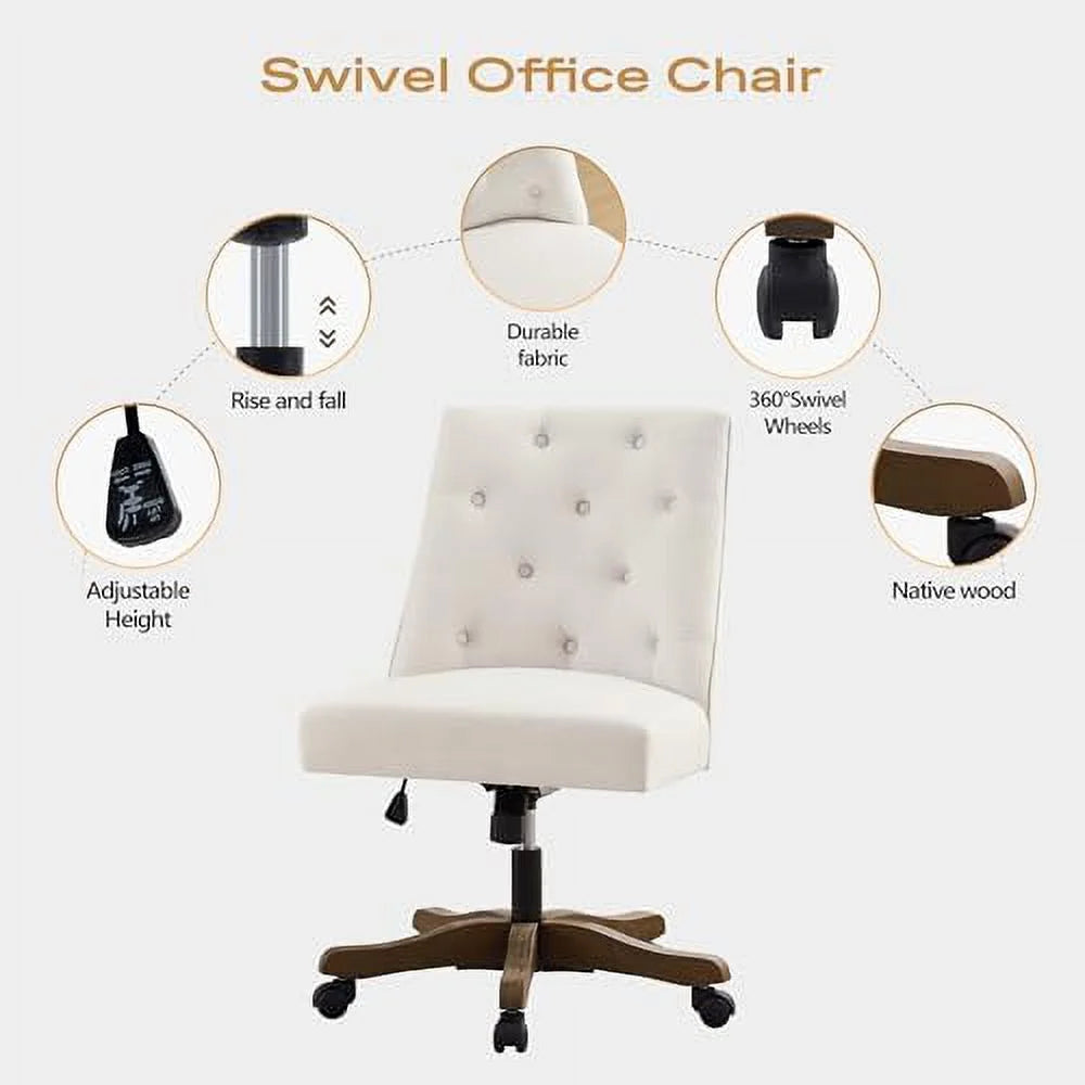 Beige Chenille Fabric Upholstered Swivel Office Chair with Wheels A98576