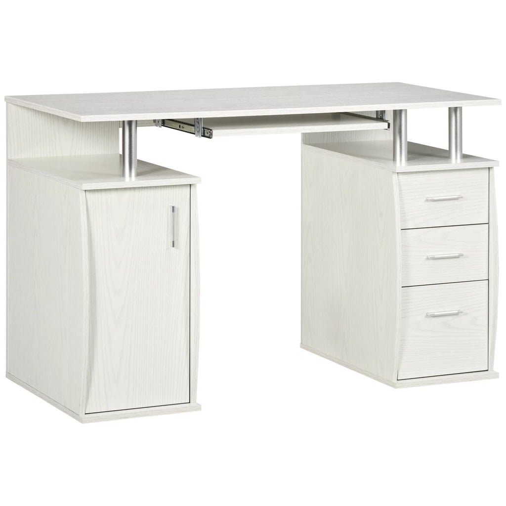 47" White Computer Desk with Keyboard Tray and Storage Drawers K65593