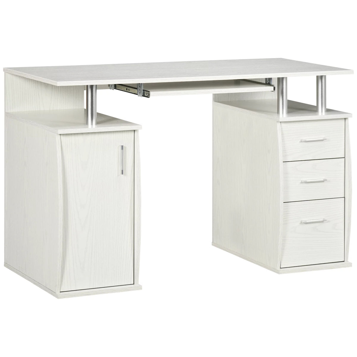 47" White Computer Desk with Keyboard Tray and Storage Drawers K65593