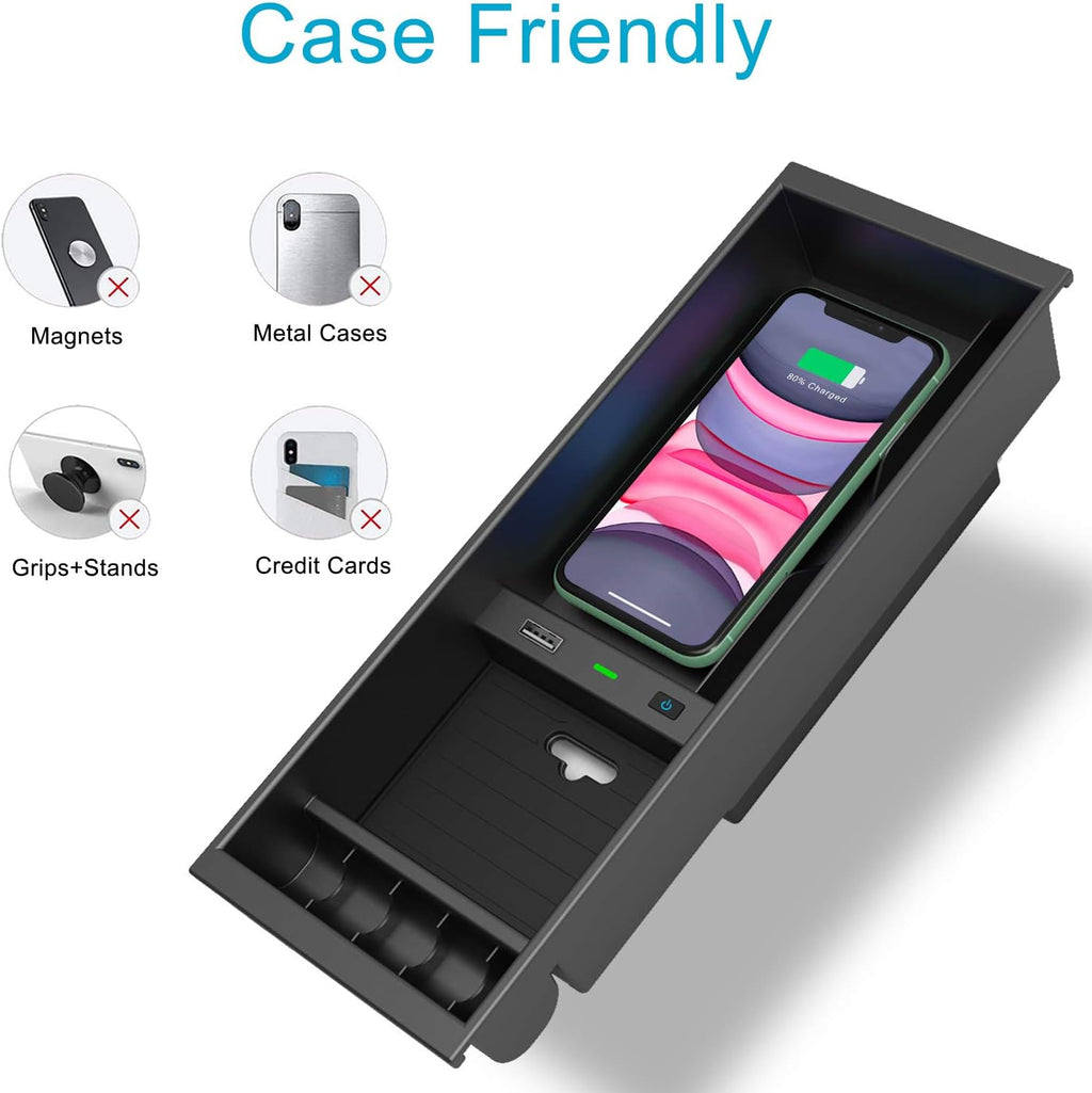 Wireless Charger Center Console Organizer Box for Ford F150 I62120