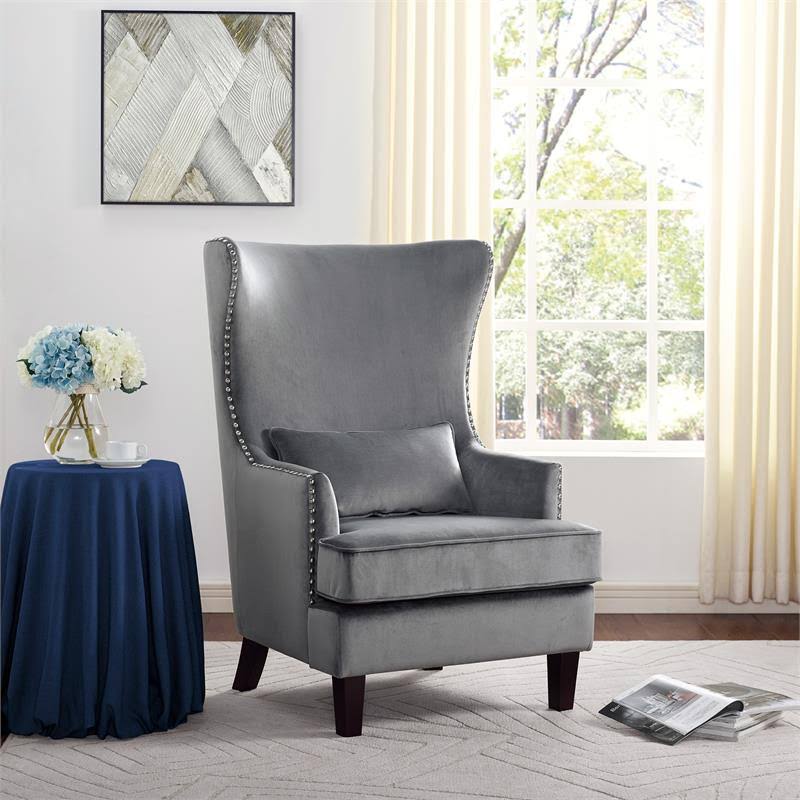 Gray Velvet Wing Back Accent Chair Y4307