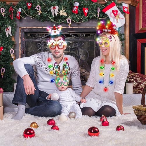 Light Up Christmas Necklace Headband Glasses Set N39085