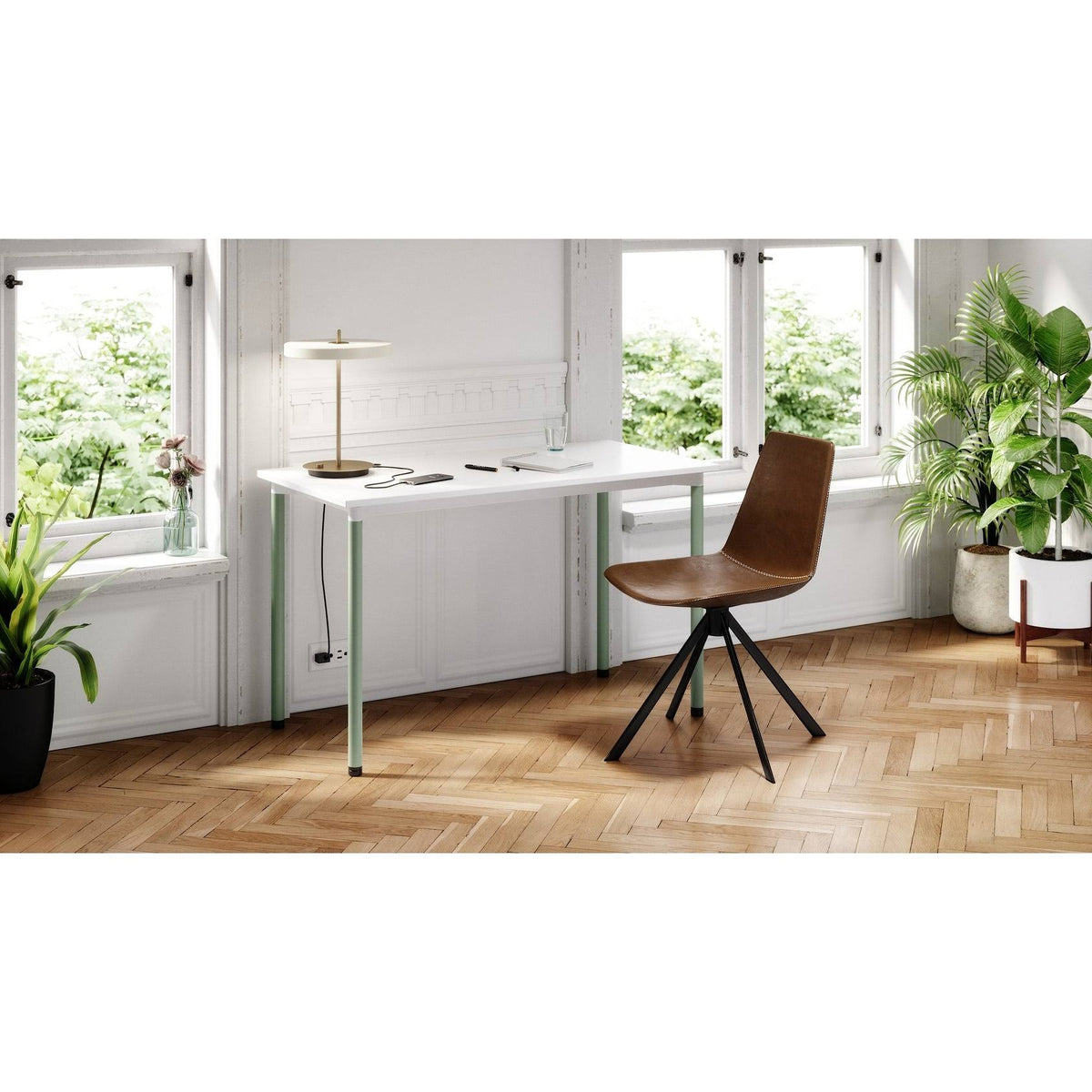 White Office Desk with Casters Plywood I5650