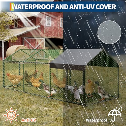 Metal Chicken Coop with Waterproof Cover, 160" x40" x40", 4 Doors T14431