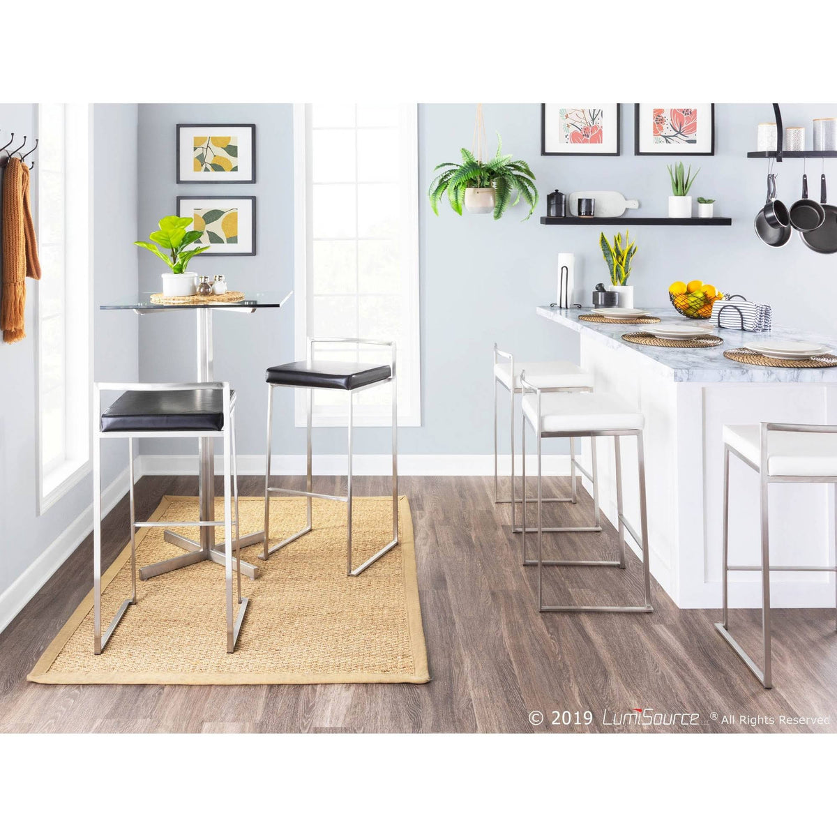 Square Bar Table Stainless Steel Clear Glass Top X18015