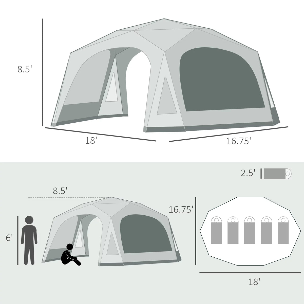 20 Person Camping Tent with 2 Doors and Screen Room M1965