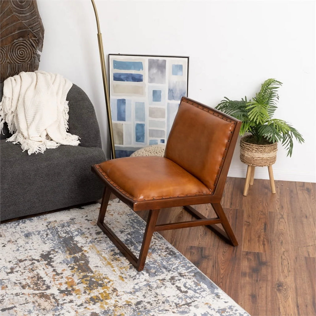 Tan Genuine Leather Lounge Chair J916