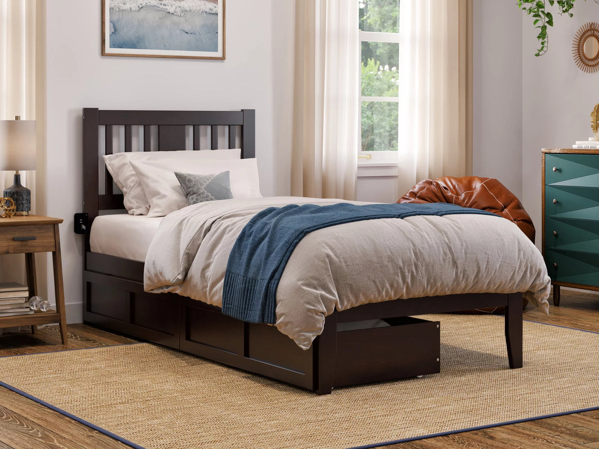 Twin XL Wood Platform Bed Frame with Set of 2 Storage Drawers A45274