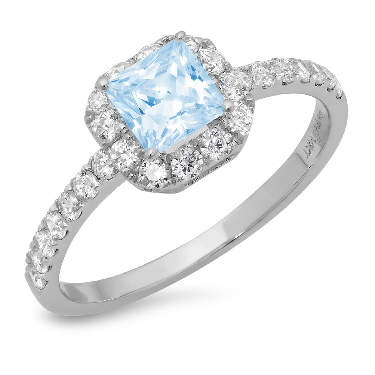 Princess Cut Natural Sky Blue Topaz 18k White Gold Halo Ring Size 7.25 K31368