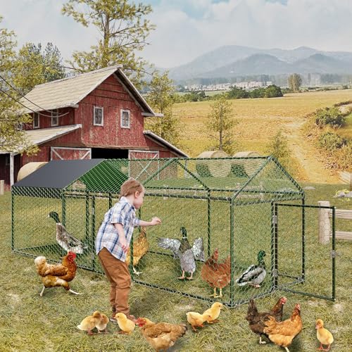 Metal Chicken Coop with Waterproof Cover, 160" x40" x40", 4 Doors T14431