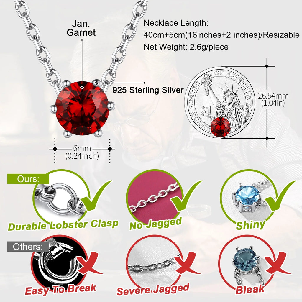 925 Sterling Silver Round Birthstone Necklace C429
