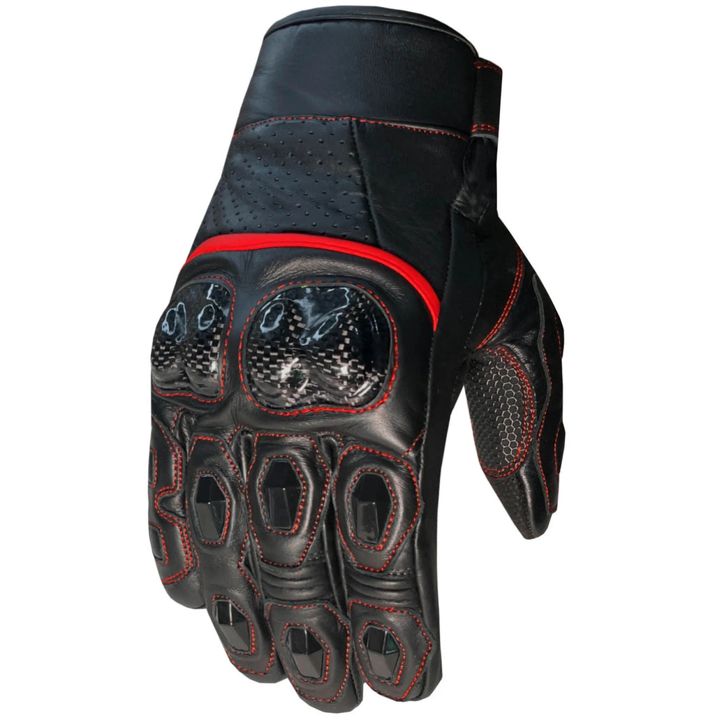 Black Red Leather Motorcycle Biker Gloves T684