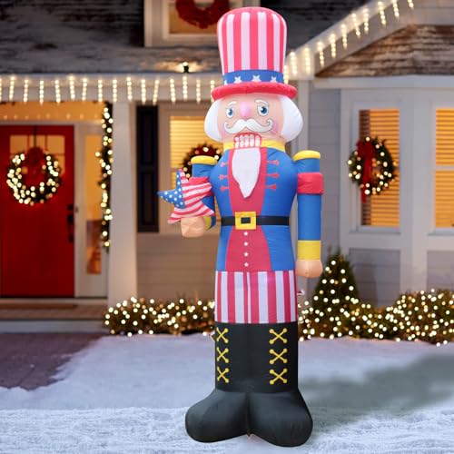 8.2FT Tall Christmas Inflatable Uncle Sam Nutcracker Built-in 3 LED Lights N598198