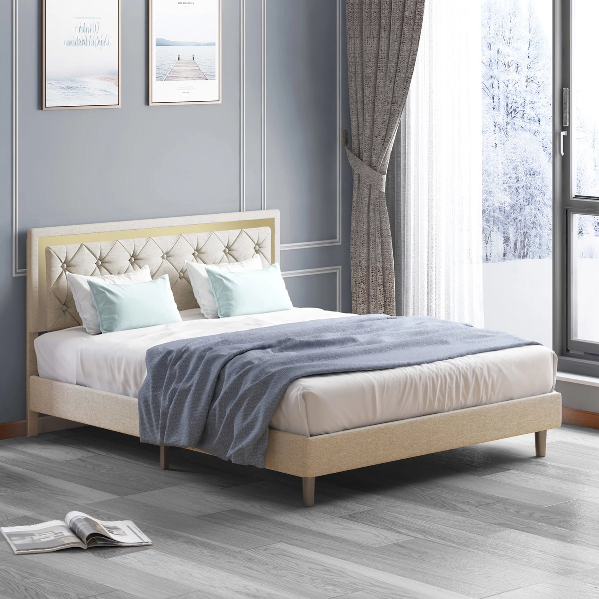King Bed Frame with Upholstered Headboard Z1154