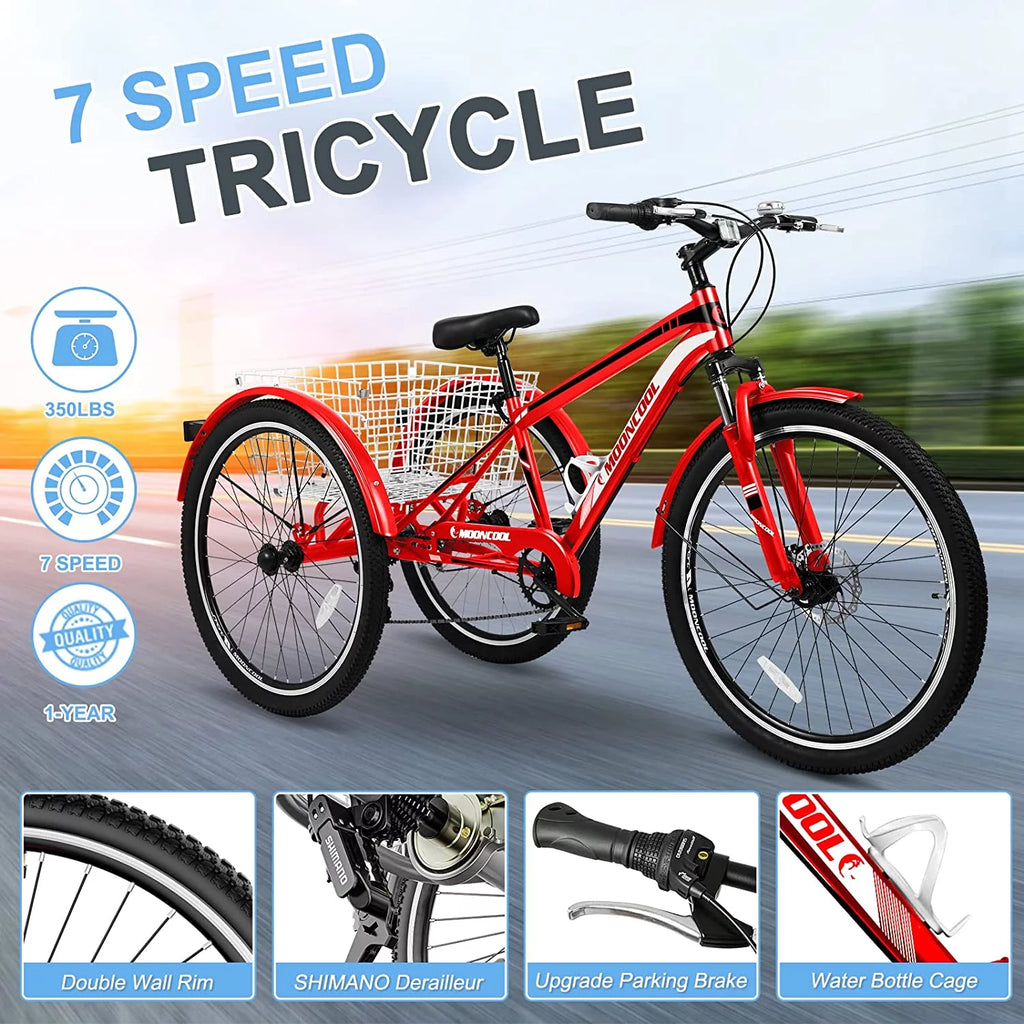 7 Speed 24/26/27.5 Inch Adult Mountain Tricycle with Shopping Basket L382535