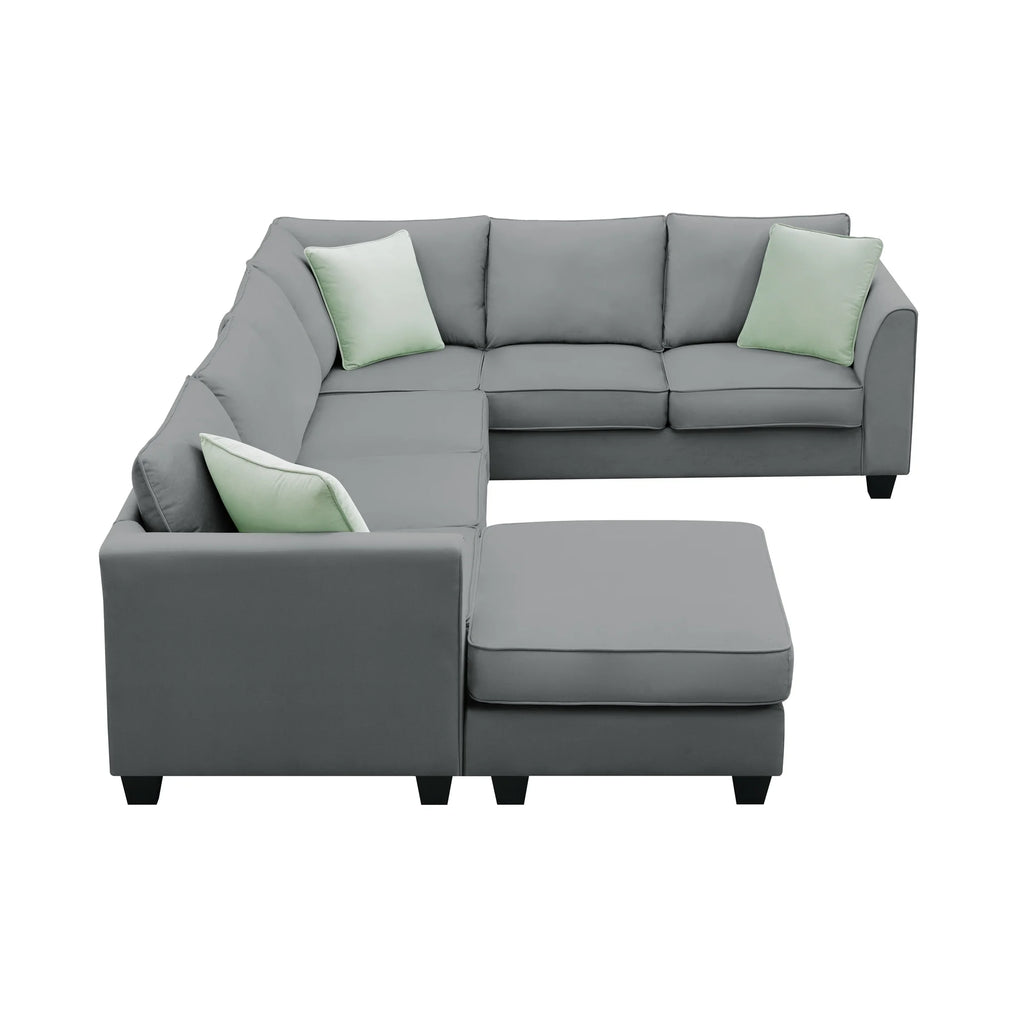 7 Seats L Shape Fabric Sectional Sofa with Ottoman Q726752