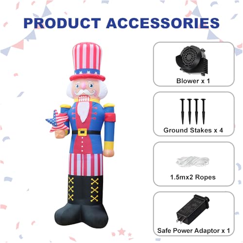 8.2FT Tall Christmas Inflatable Uncle Sam Nutcracker Built-in 3 LED Lights N598198