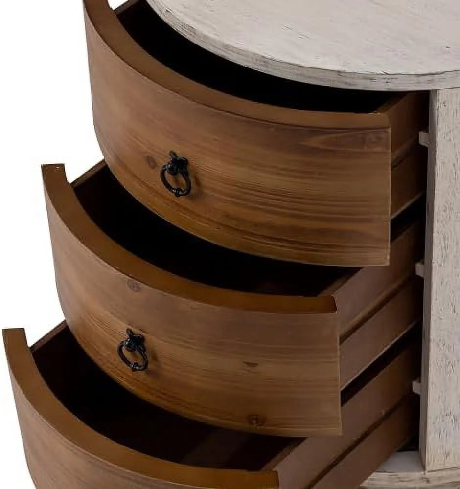 Vintage 20 Inch 3 Drawer Round Wood End Table N438390
