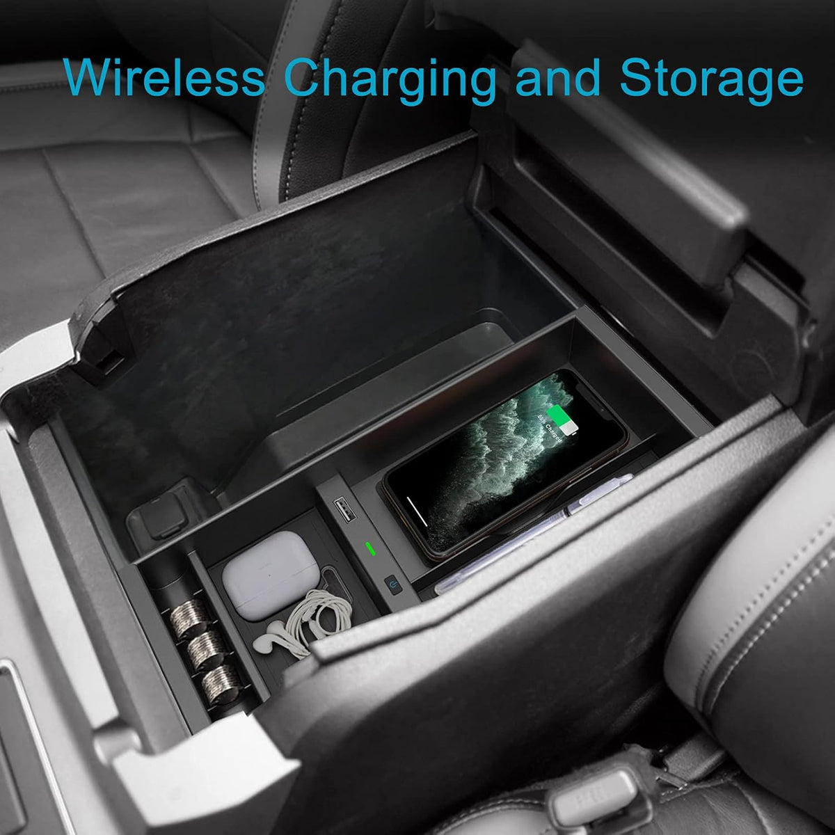 Wireless Charger Center Console Organizer Box for Ford F150 I62120