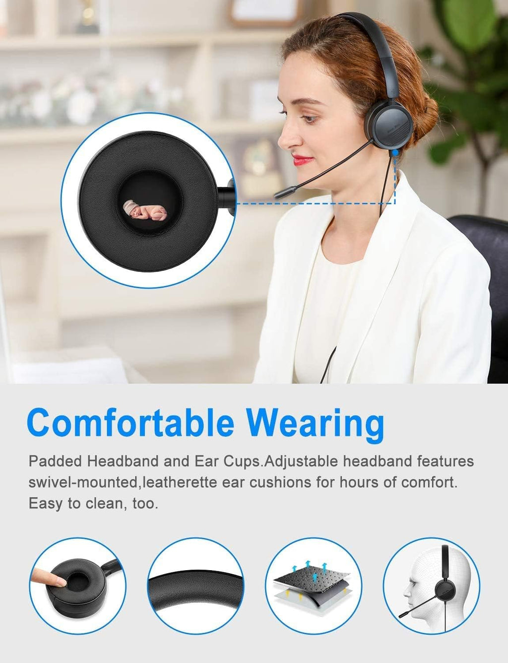 USB Headset with Noise Cancelling Micphone and USB-C Adapter I6498