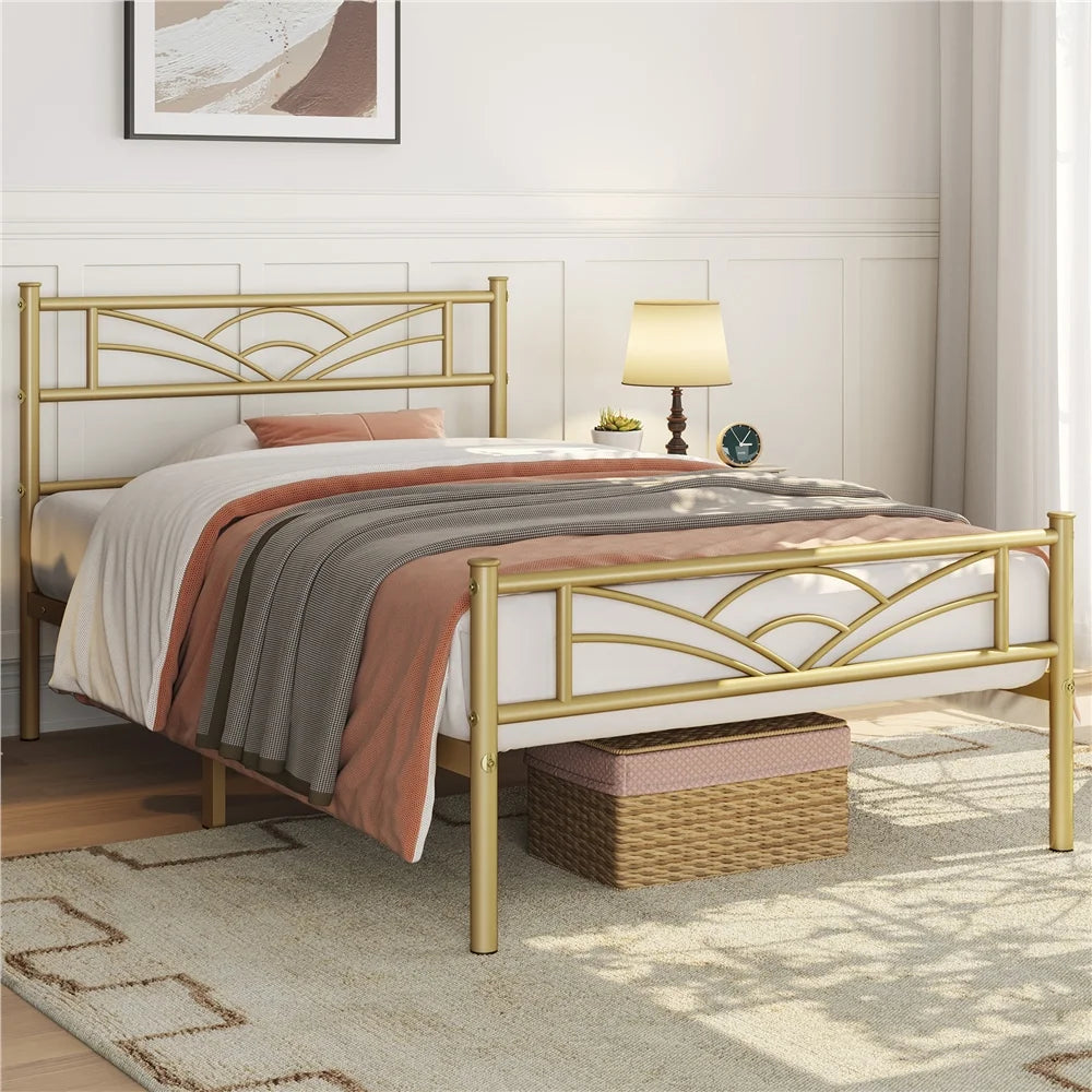 Twin XL Antique Gold Metal Platform Bed A419
