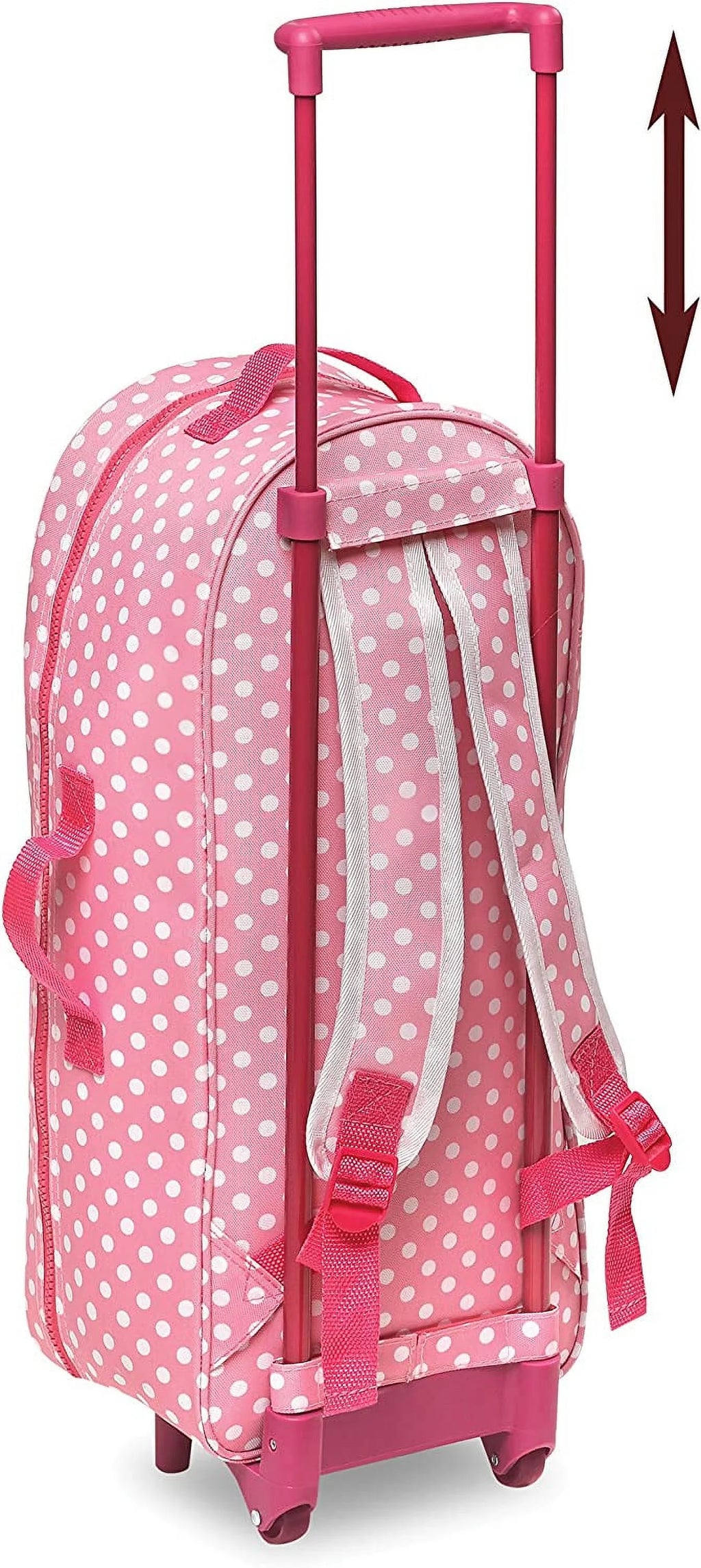 Pink Polka Dot 3-in-1 Trolley Doll Carrier with Rocking Bed and Bedding N46434