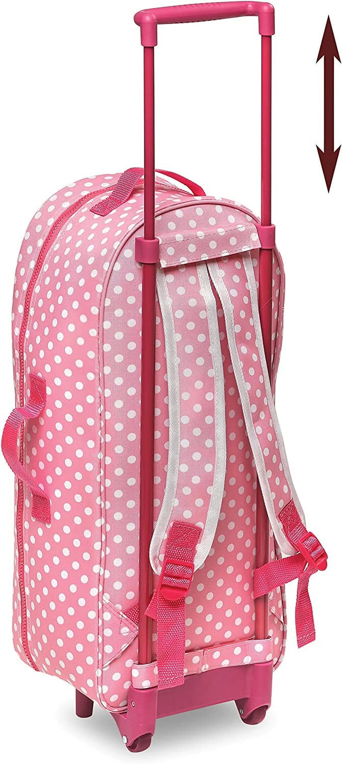 Pink Polka Dot 3-in-1 Trolley Doll Carrier with Rocking Bed and Bedding N46434