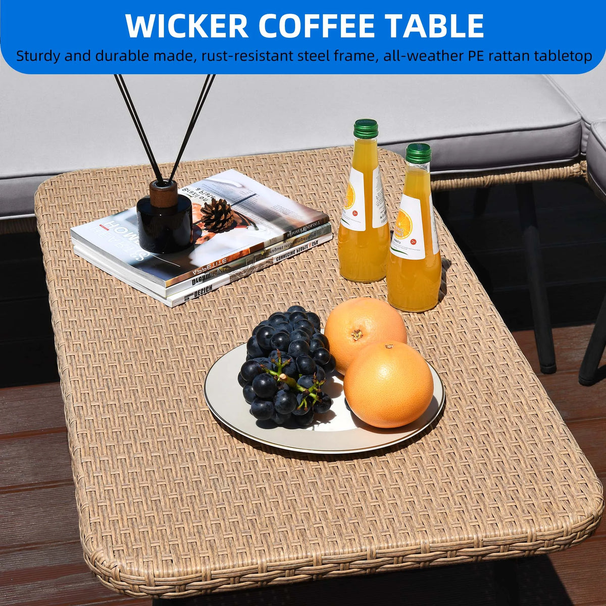 4-Piece Wicker Patio Furniture Set with Cushions and Coffee Table V297