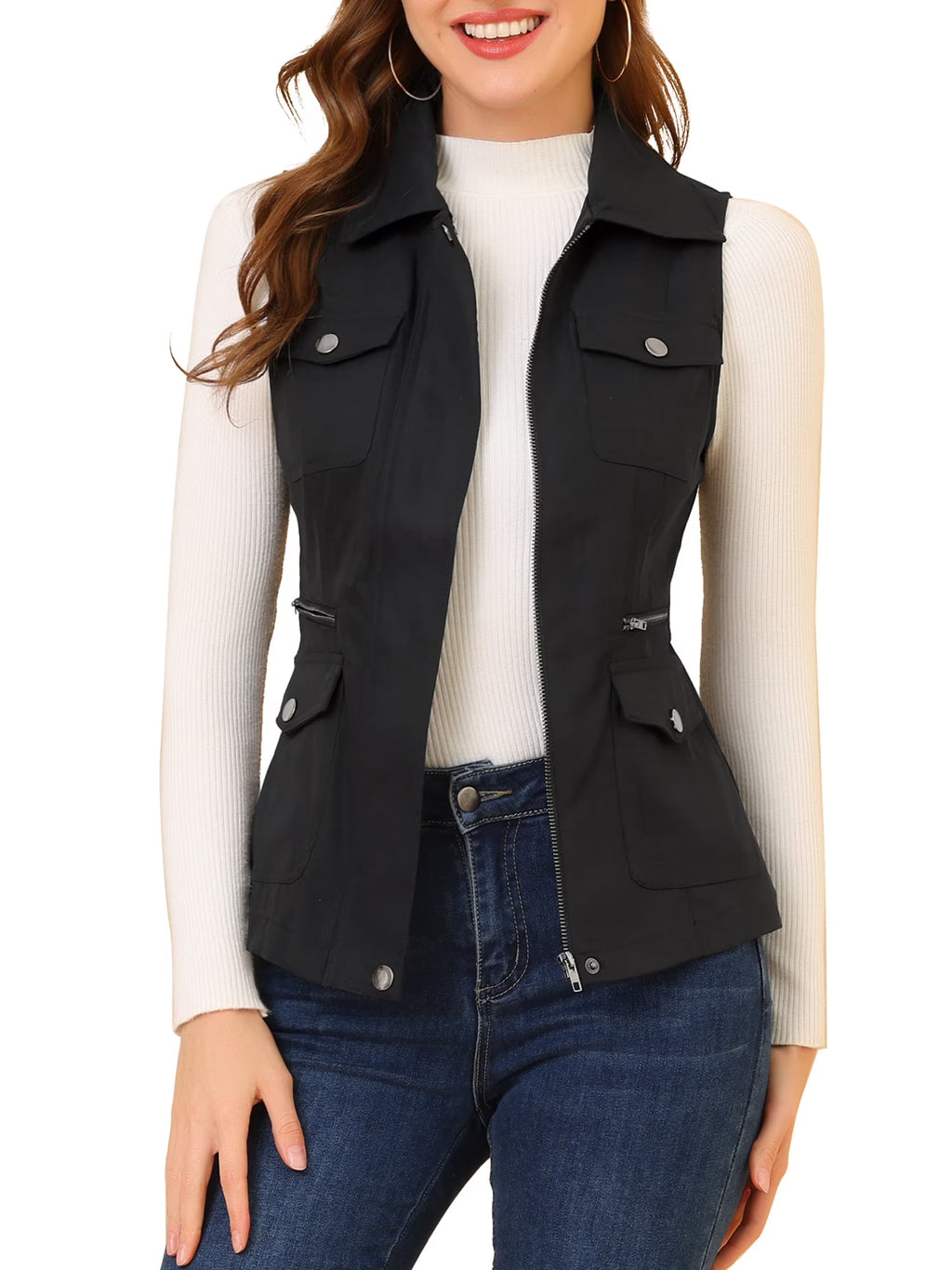 Zip Up Sleeveless Utility Vest M9393