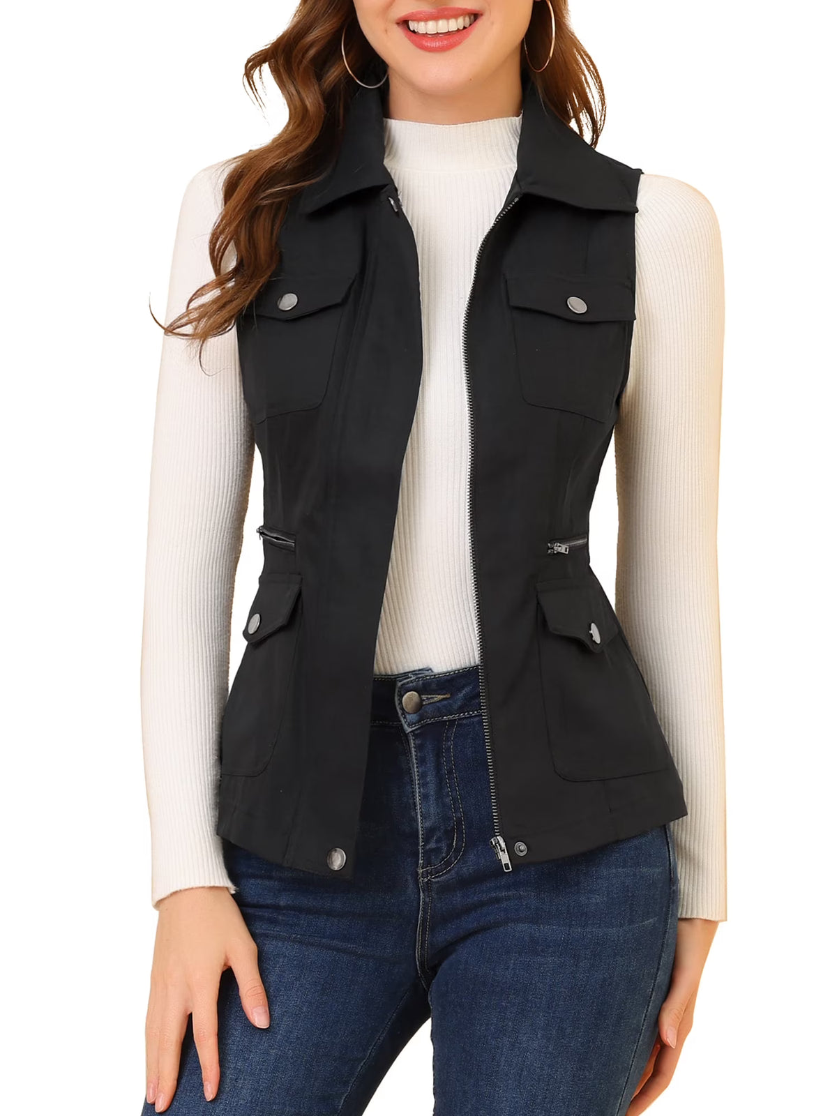 Zip Up Sleeveless Utility Vest M9393