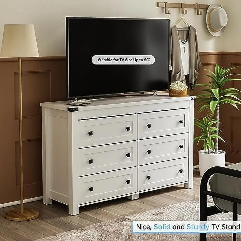 White 6 Drawer Wood Dresser Y15638