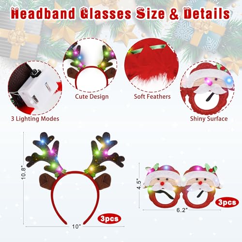 Light Up Christmas Necklace Headband Glasses Set N39085