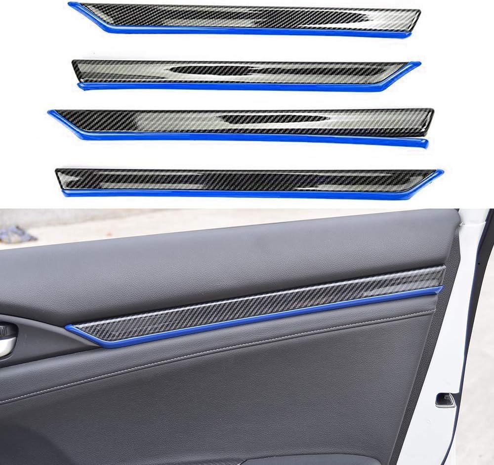 4pcs ABS Carbon Fiber Style Door Moulding Trims Cover For Honda Civic BLUE Pack of 2 M620