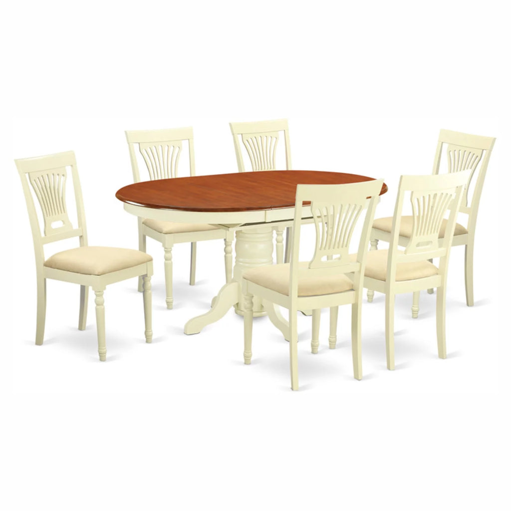 7 Piece Pedestal Oval Dining Table Set with Microfiber Seat Chairs U128