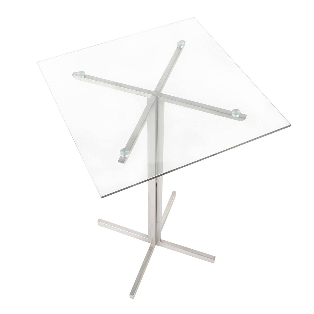 Square Bar Table Stainless Steel Clear Glass Top X18015