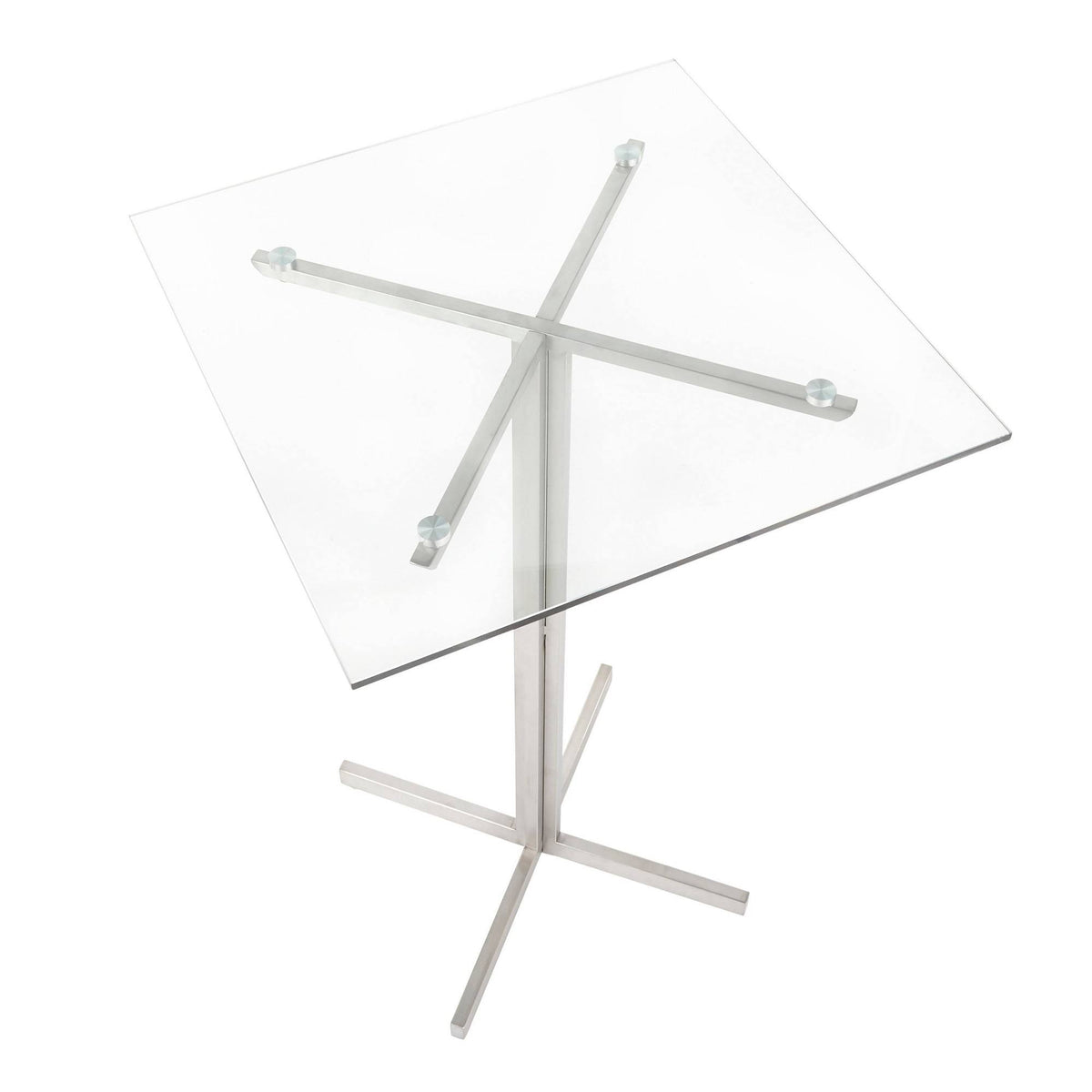 Square Bar Table Stainless Steel Clear Glass Top X18015