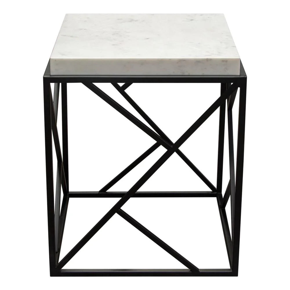 Square Accent Table with Grey Marble Top & Black Metal Base L114387