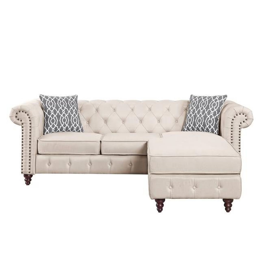 Beige Linen L Shaped Sofa & Chaise N50564