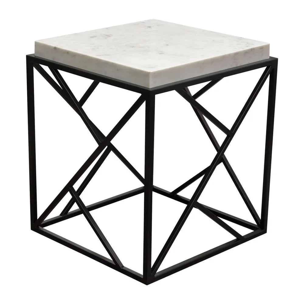 Square Accent Table with Grey Marble Top & Black Metal Base L114387