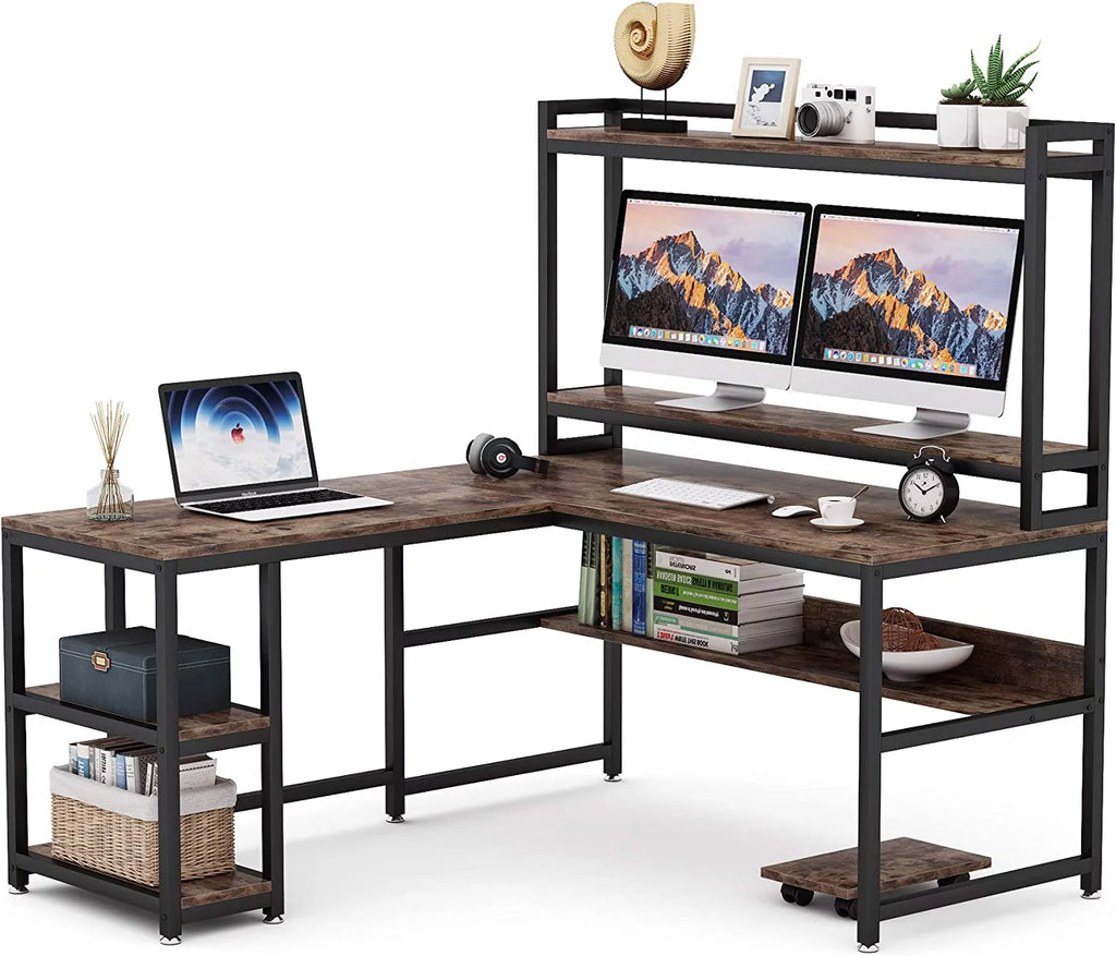 L-Shaped Desk with Hutch and Storage Shelves G19290