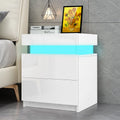 White 2 Drawer High Gloss Nightstand with LED Light P59654
